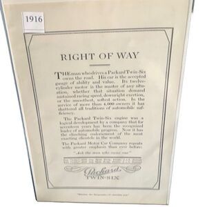 Vintage 1916 Packard Six Right of Way Ad Advertisement